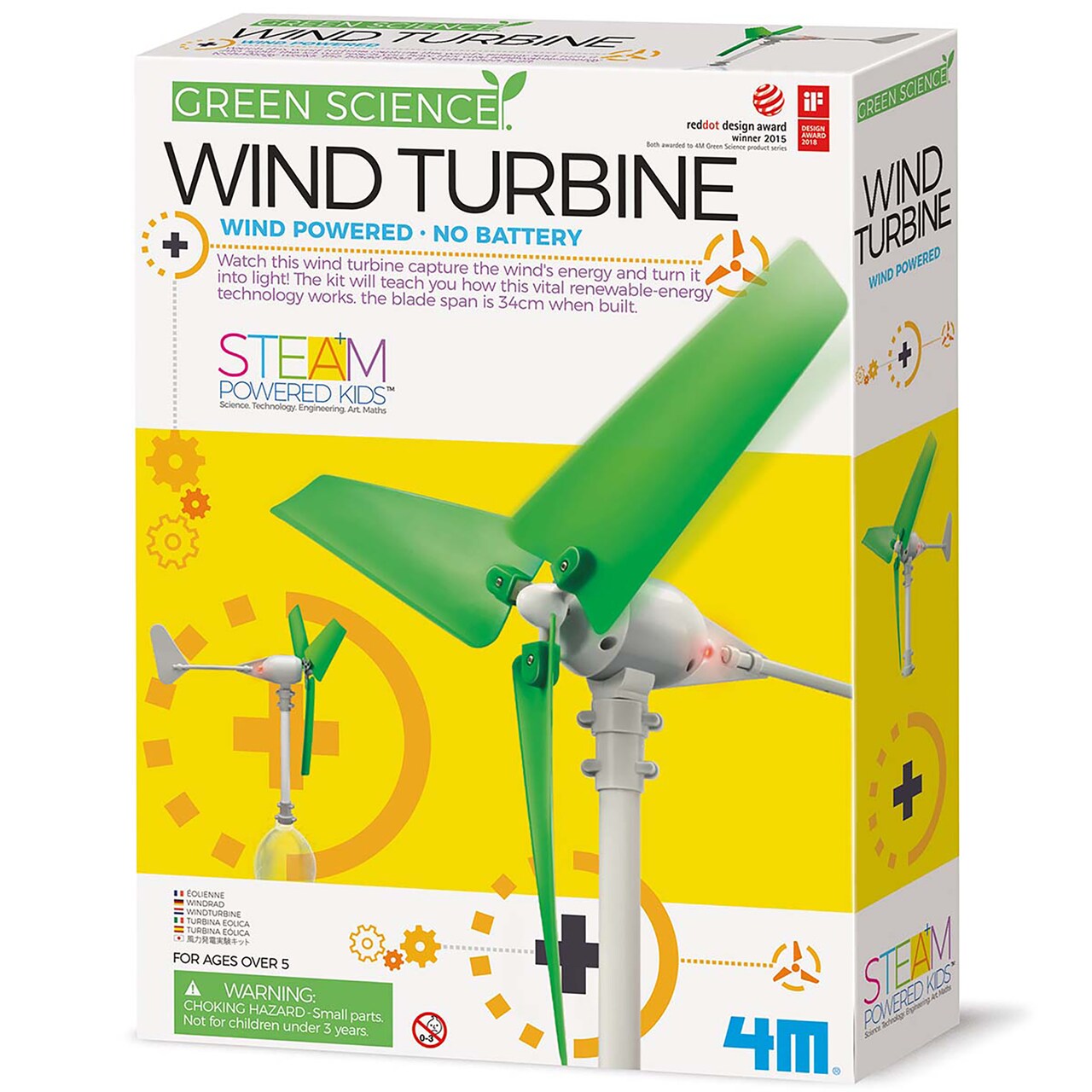4M: Green Science - Wind Turbine - DIY Functional Turbine Kit, Air-Powered Renewable Energy Turns Into Light, Electricity, STEAM Project, Kids 5+